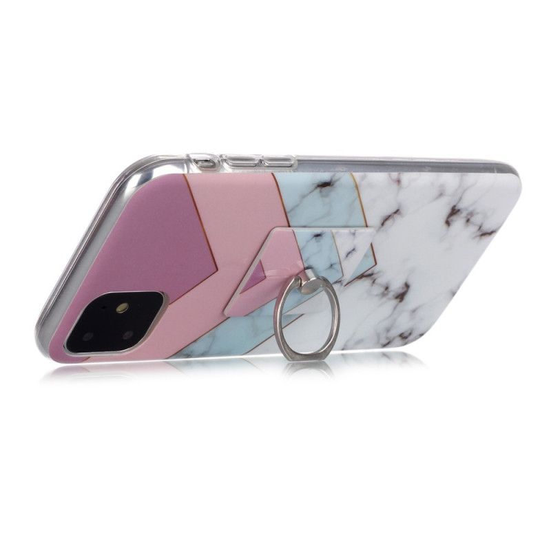 Etui iPhone 11 Ciemnoniebieski Magenta Wzór Marmurkowy Z Pierścieniem Nośnym