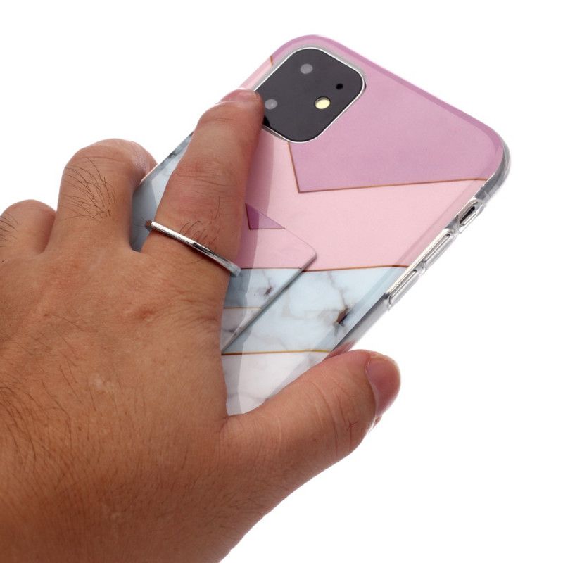 Etui iPhone 11 Ciemnoniebieski Magenta Wzór Marmurkowy Z Pierścieniem Nośnym