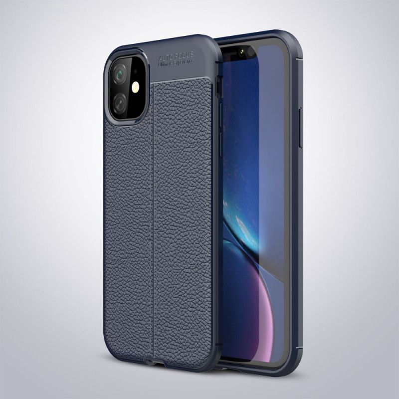 Etui iPhone 11 Czerwony Czarny Efekt Skóry Z Podwójną Linią Liczi