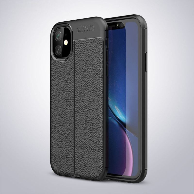 Etui iPhone 11 Czerwony Czarny Efekt Skóry Z Podwójną Linią Liczi