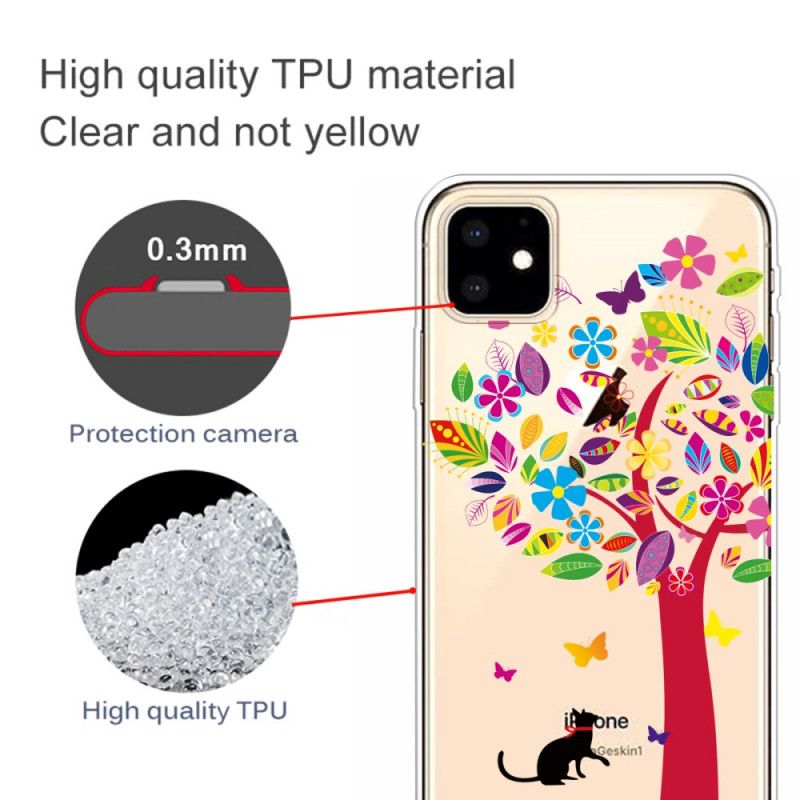 Etui iPhone 11 Kot Pod Kolorowym Drzewkiem