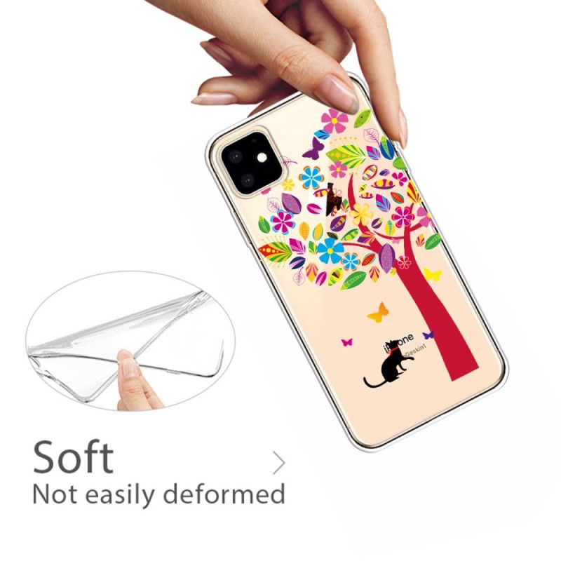 Etui iPhone 11 Kot Pod Kolorowym Drzewkiem