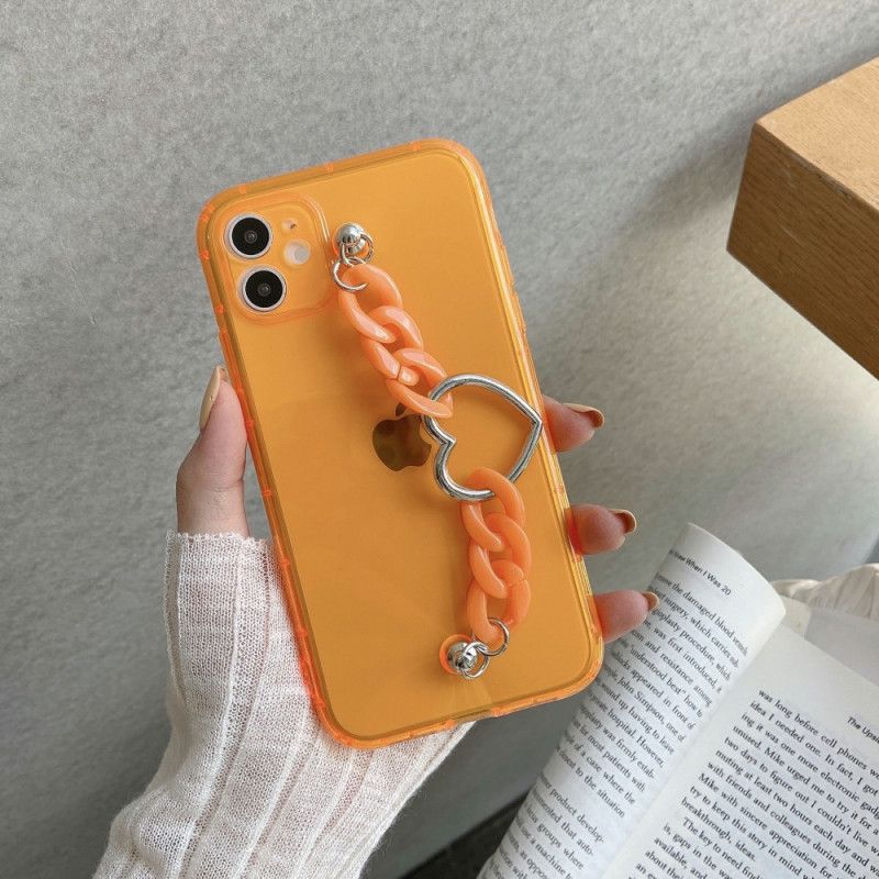 Etui iPhone 11 Pomarańczowy Purpurowy Odblaskowa Bransoletka Z Łańcuszkiem W Kształcie Serca Etui Ochronne