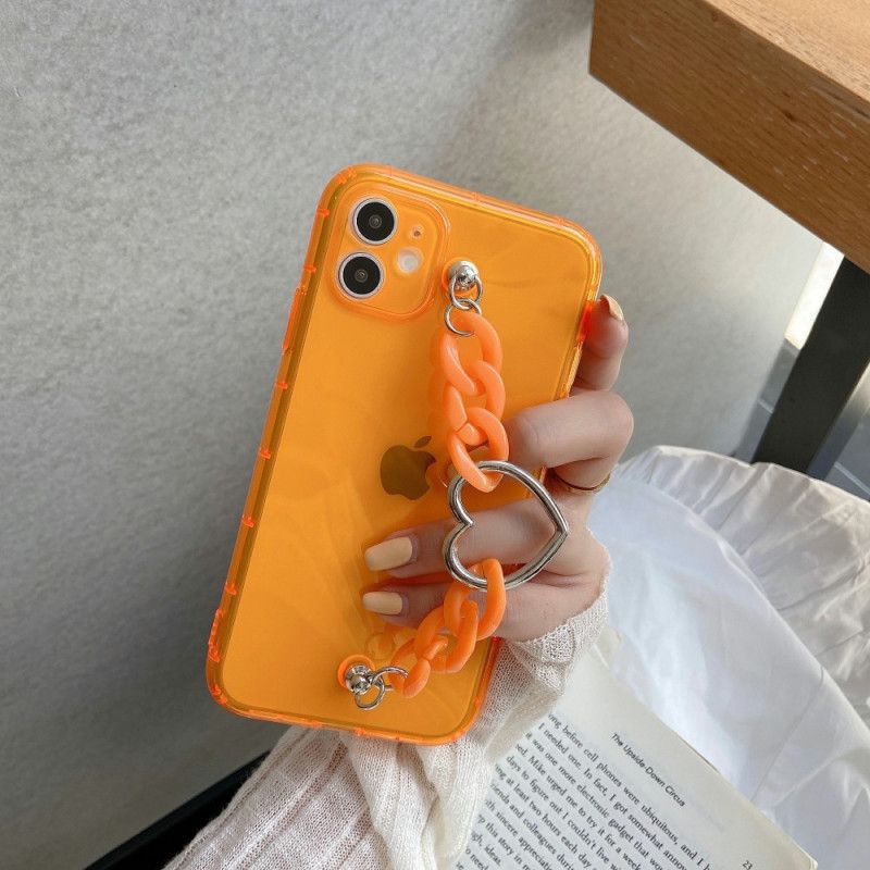 Etui iPhone 11 Pomarańczowy Purpurowy Odblaskowa Bransoletka Z Łańcuszkiem W Kształcie Serca Etui Ochronne