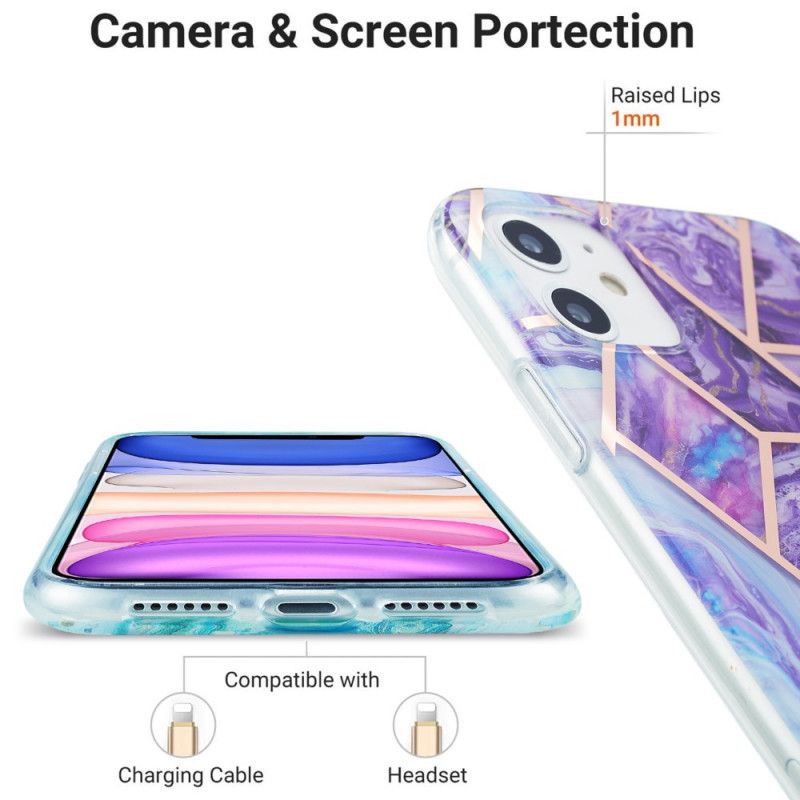 Etui iPhone 11 Zielony Różowy Efektowny Geometryczny Marmur Etui Ochronne