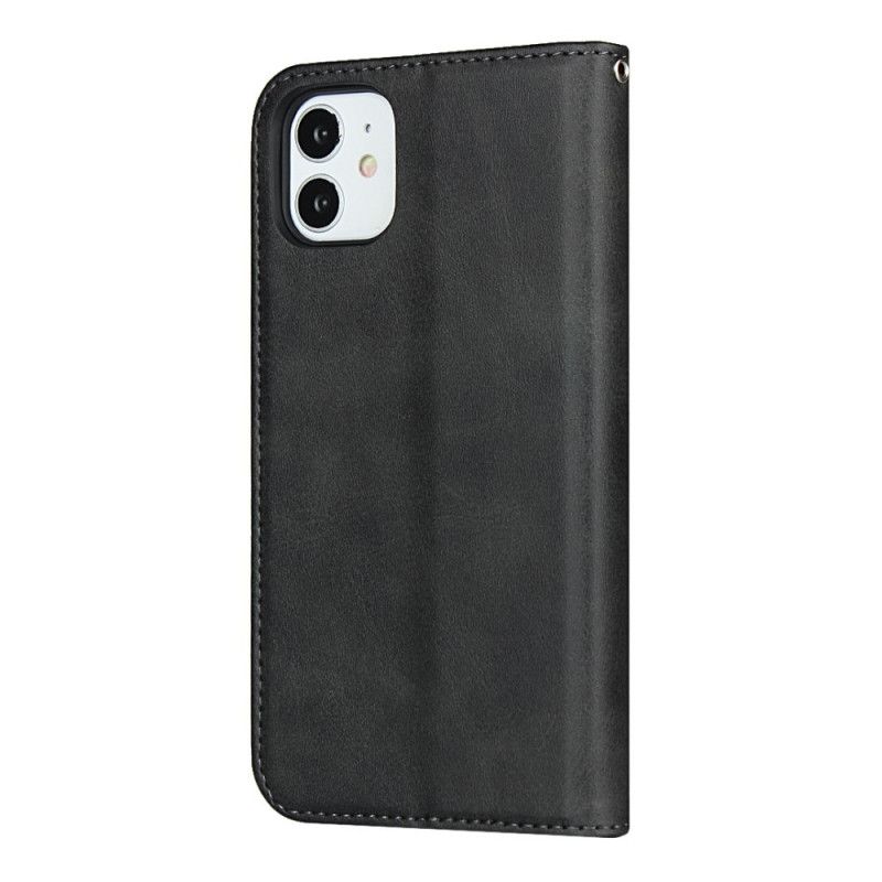 Flip Kotelot iPhone 11 Czerwony Czarny Dwukolorowy Efekt Skóry Z Paskiem Etui Ochronne