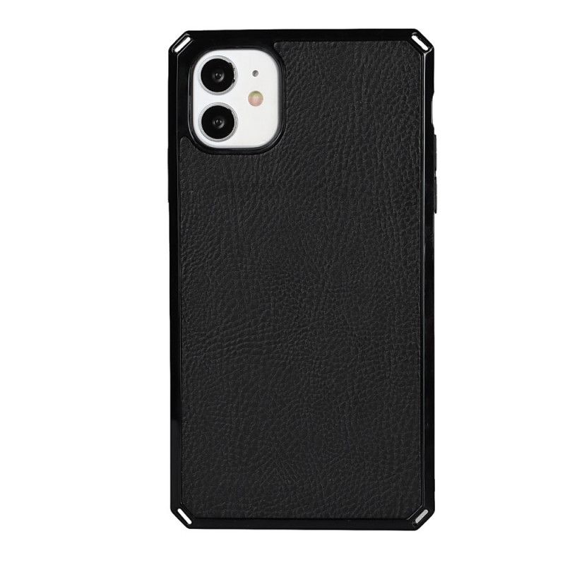 Flip Kotelot iPhone 11 Szary Czarny Etui na Telefon Prawdziwa Skóra Liczi Ze Stringami