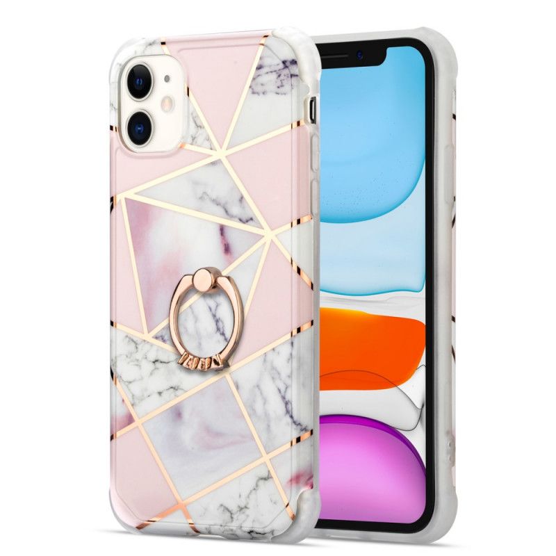 Futerały iPhone 11 Różowy Magenta Geometryczny Marmur Z Pierścieniem Nośnym