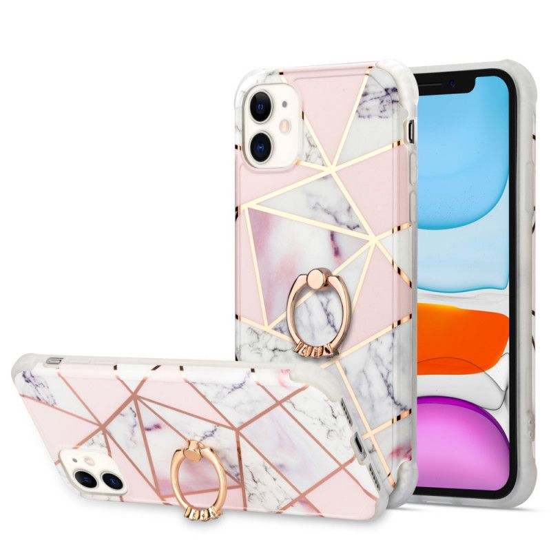 Futerały iPhone 11 Różowy Magenta Geometryczny Marmur Z Pierścieniem Nośnym