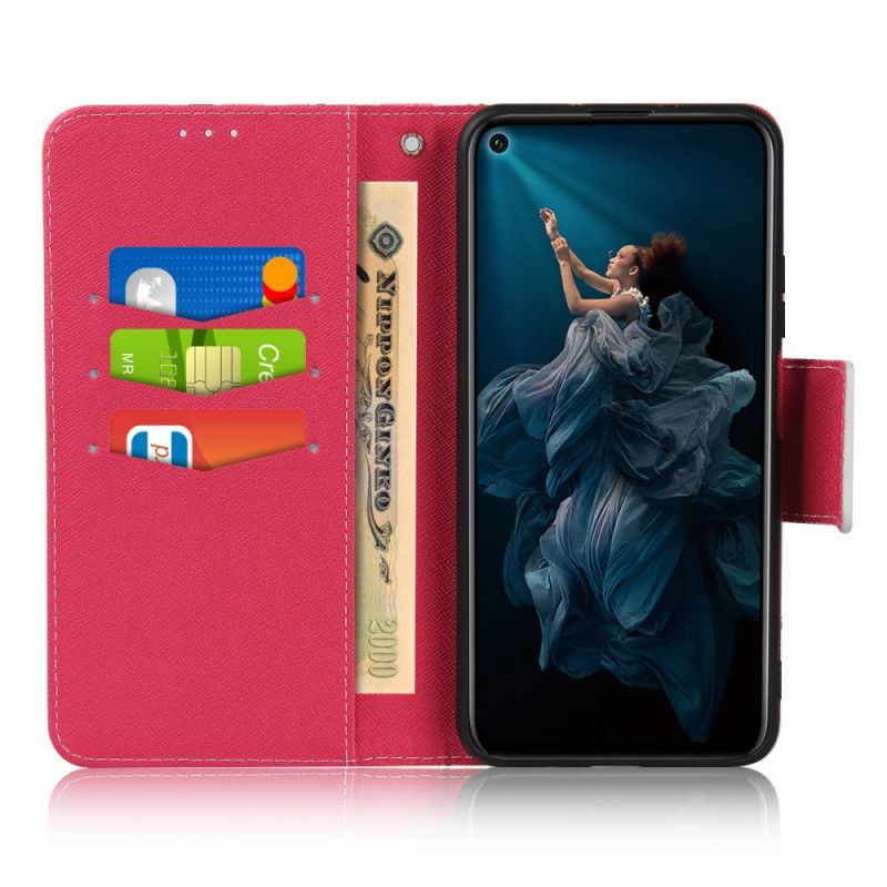 Etui Folio Honor 20 Zielony Magenta Różyczki Stringów