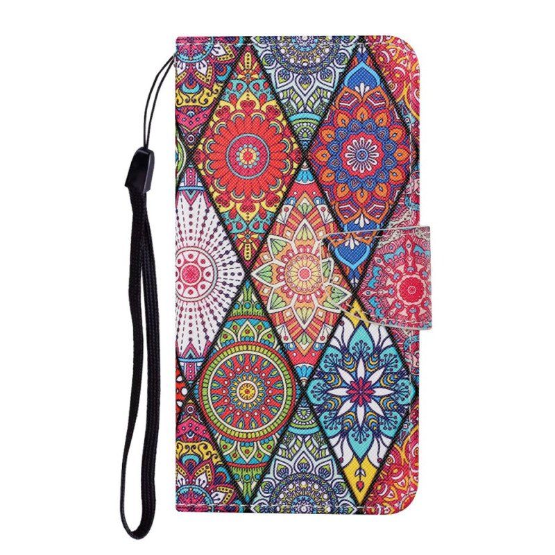 Etui Folio do Samsung Galaxy S22 Ultra 5G Patchwork Ze Smyczą