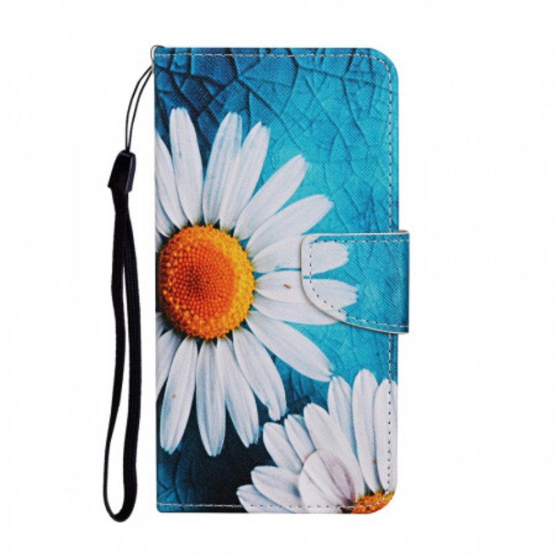 Etui Folio do Samsung Galaxy S22 Ultra 5G z Łańcuch Stringi Stokrotki