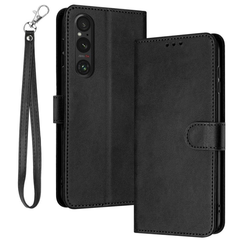 Etui Folio Do Sony Xperia 1 Vi Efekt Skóry Z Paskiem