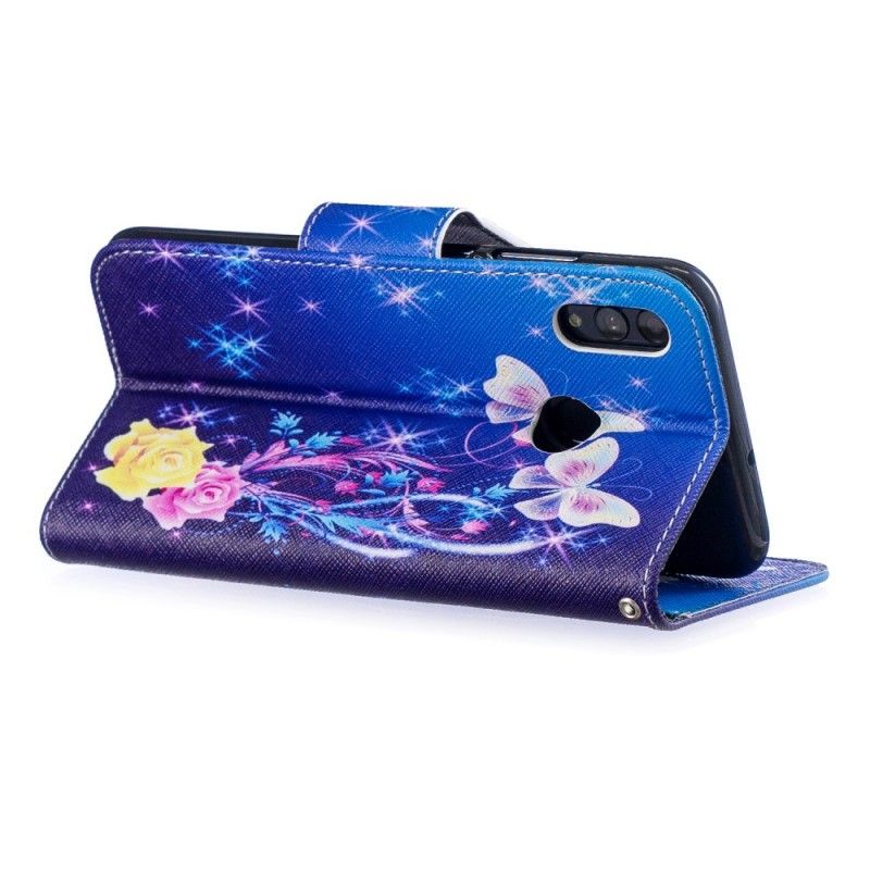 Etui Folio Honor 10 Lite Jasnoniebieski Różowy Motyle W Nocy Etui Ochronne