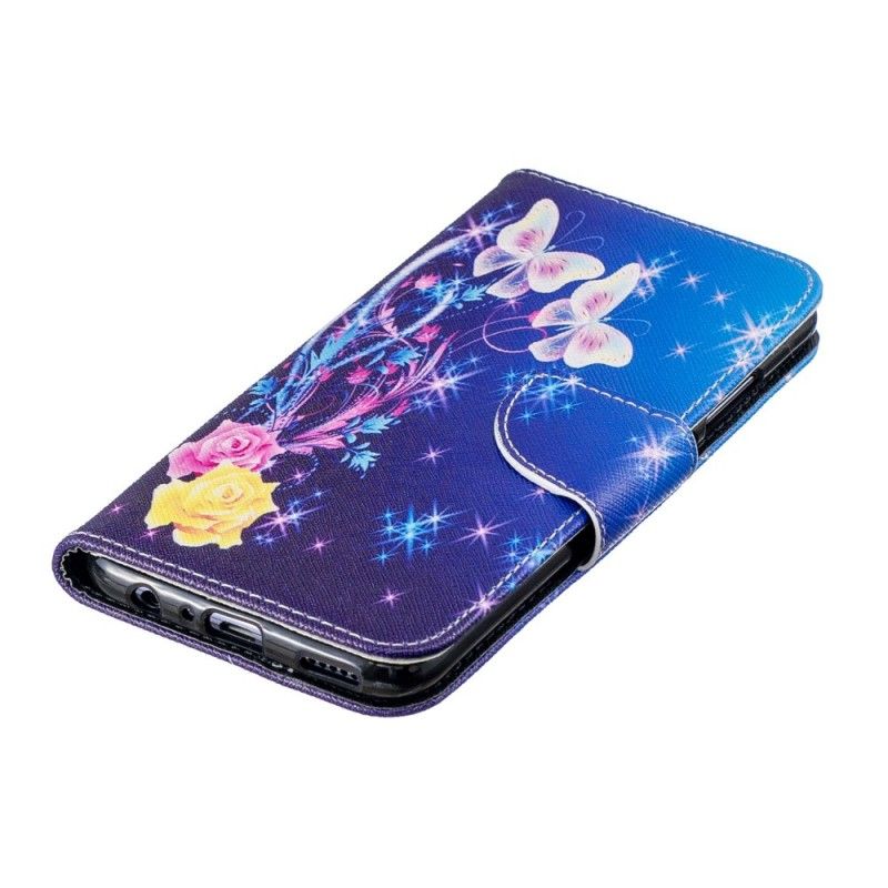 Etui Folio Honor 10 Lite Jasnoniebieski Różowy Motyle W Nocy Etui Ochronne