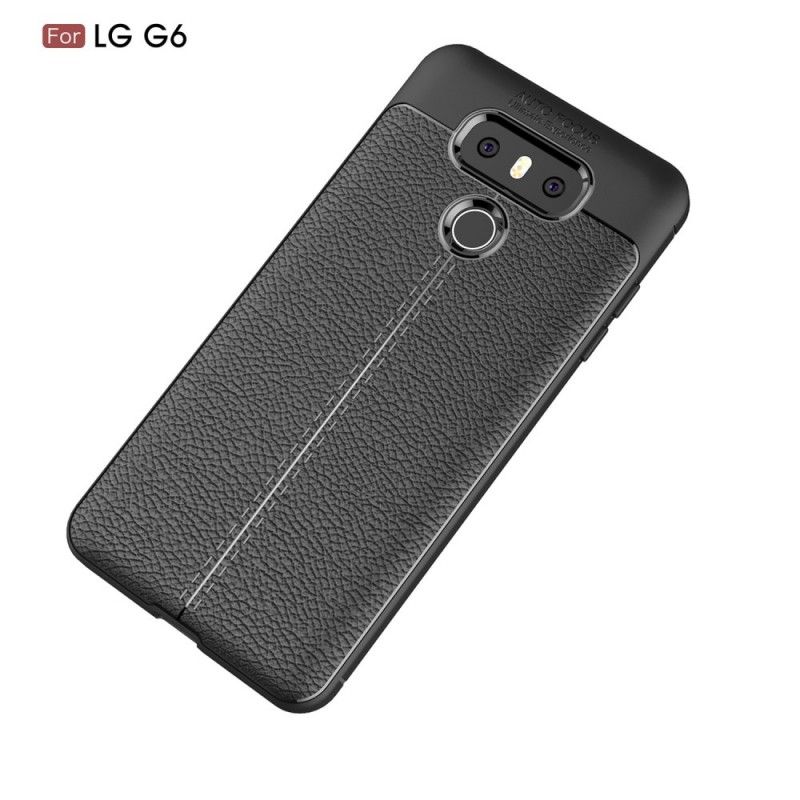 Etui LG G6 Szary Czarny Efekt Skóry Z Podwójną Linią Liczi