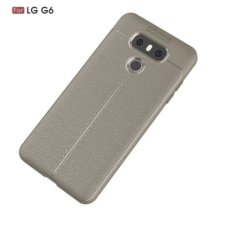 Etui LG G6 Szary Czarny Efekt Skóry Z Podwójną Linią Liczi