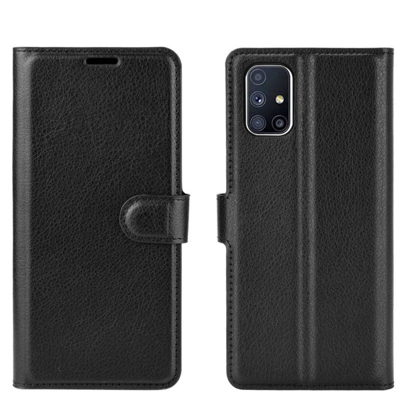 Etui Folio Samsung Galaxy M51 Biały Czarny Klasyczny Efekt Skóry Liczi Etui Ochronne