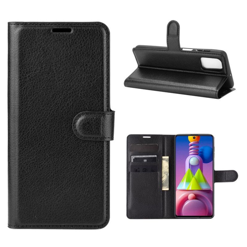 Etui Folio Samsung Galaxy M51 Biały Czarny Klasyczny Efekt Skóry Liczi Etui Ochronne