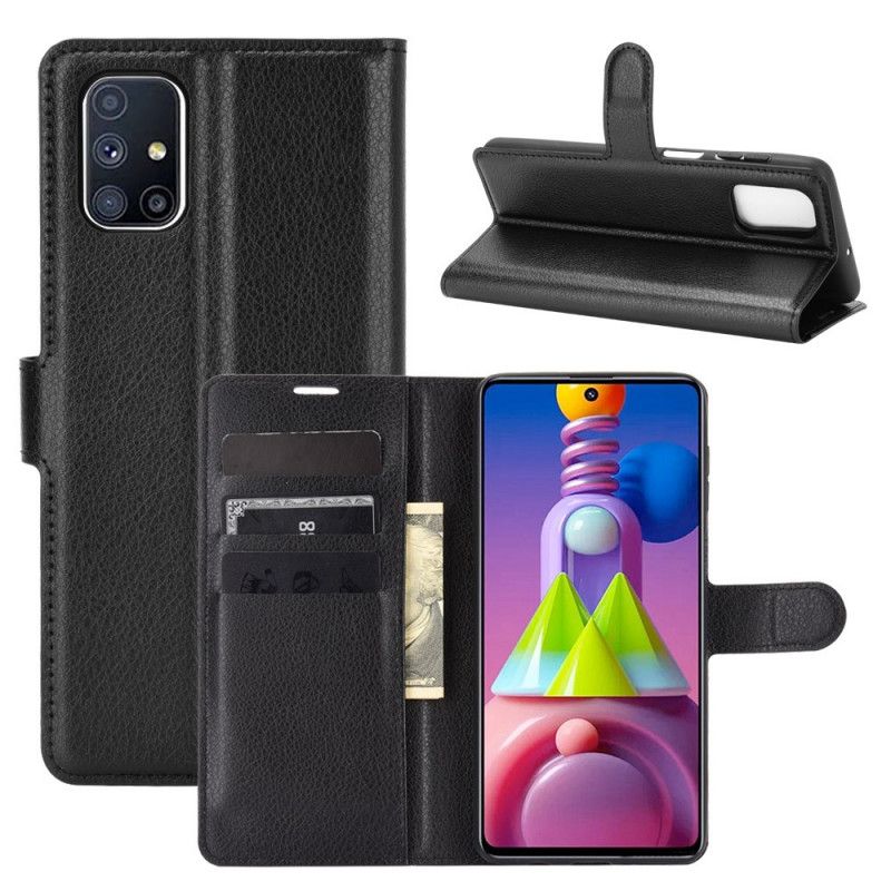 Etui Folio Samsung Galaxy M51 Biały Czarny Klasyczny Efekt Skóry Liczi Etui Ochronne