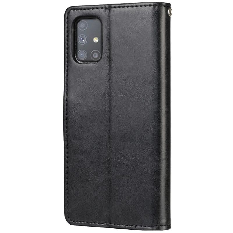 Etui Folio Samsung Galaxy M51 Czerwony Czarny Błyszcząca Sztuczna Skóra Etui Ochronne