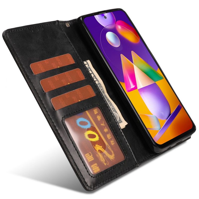 Etui Folio Samsung Galaxy M51 Czerwony Czarny Błyszcząca Sztuczna Skóra Etui Ochronne