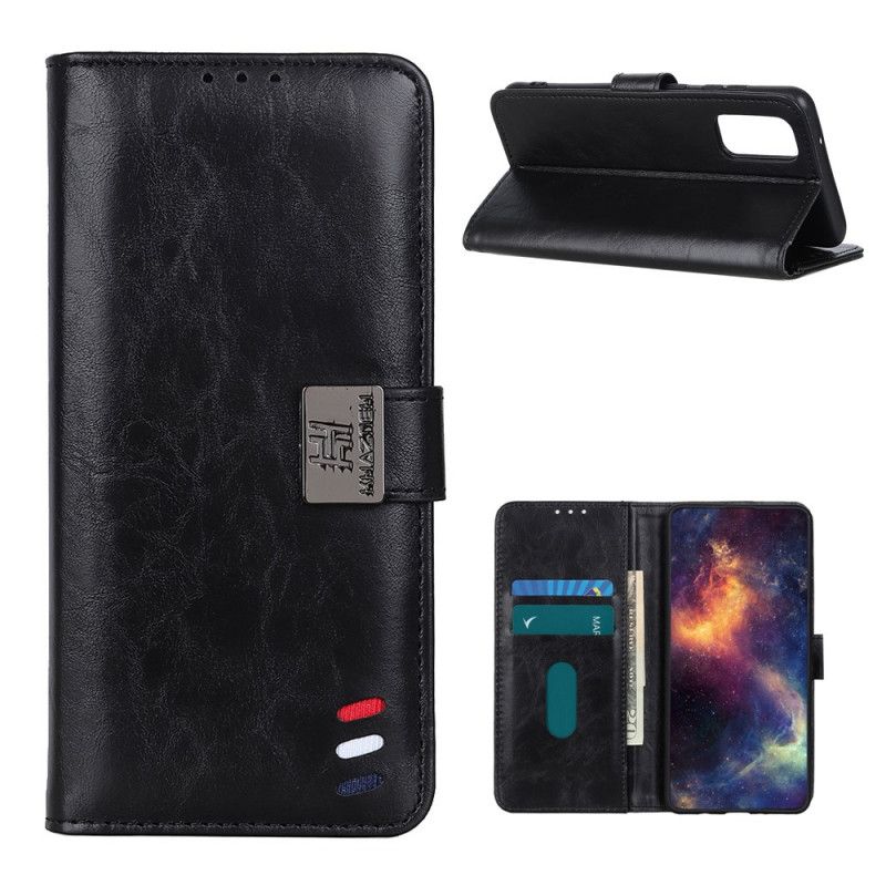 Etui Folio Samsung Galaxy M51 Czerwony Czarny Efekt Skóry Żubra