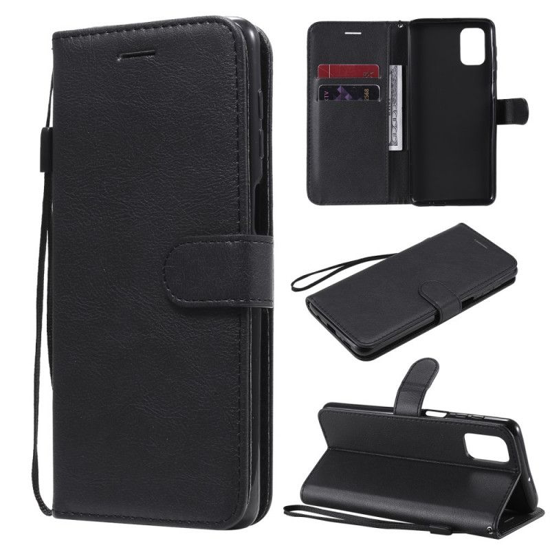 Etui Folio Samsung Galaxy M51 Czerwony Czarny Efekt Skóry Ze Stringami