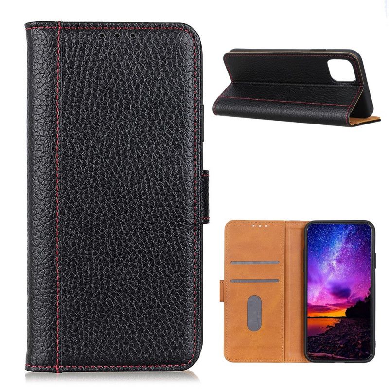 Etui Folio Samsung Galaxy M51 Czerwony Czarny Szwy Z Efektem Skóry Liczi Etui Ochronne