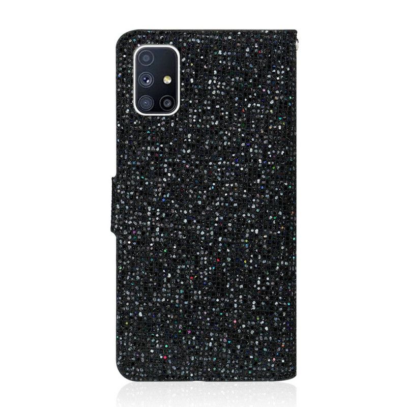 Etui Folio Samsung Galaxy M51 Granatowy Czarny Projekt Brokatu