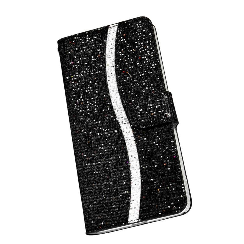 Etui Folio Samsung Galaxy M51 Granatowy Czarny Projekt Brokatu