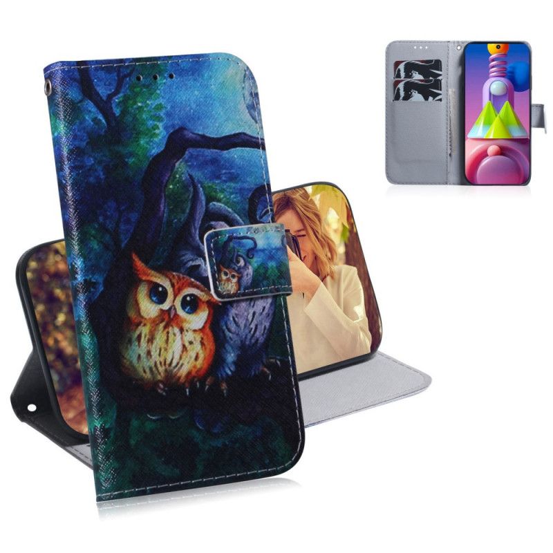 Etui Folio Samsung Galaxy M51 Malowanie Sowy Etui Ochronne