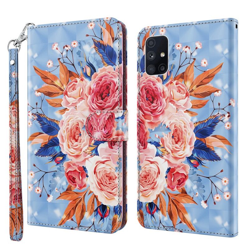 Etui Folio Samsung Galaxy M51 Różowy Czerwony Romantyczny Punkt Świetlny Ze Stringami