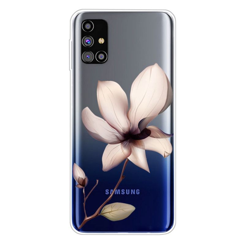 Etui Samsung Galaxy M51 Beżowy Zielony Premium Kwiatowy