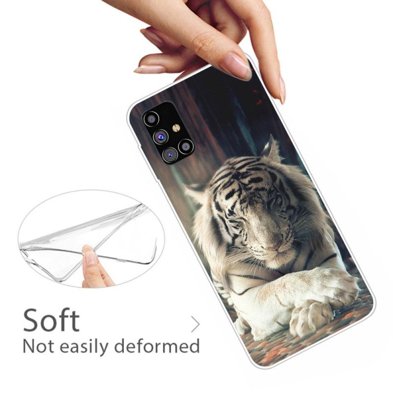 Etui Samsung Galaxy M51 Biały Czarny Elastyczny Tygrys