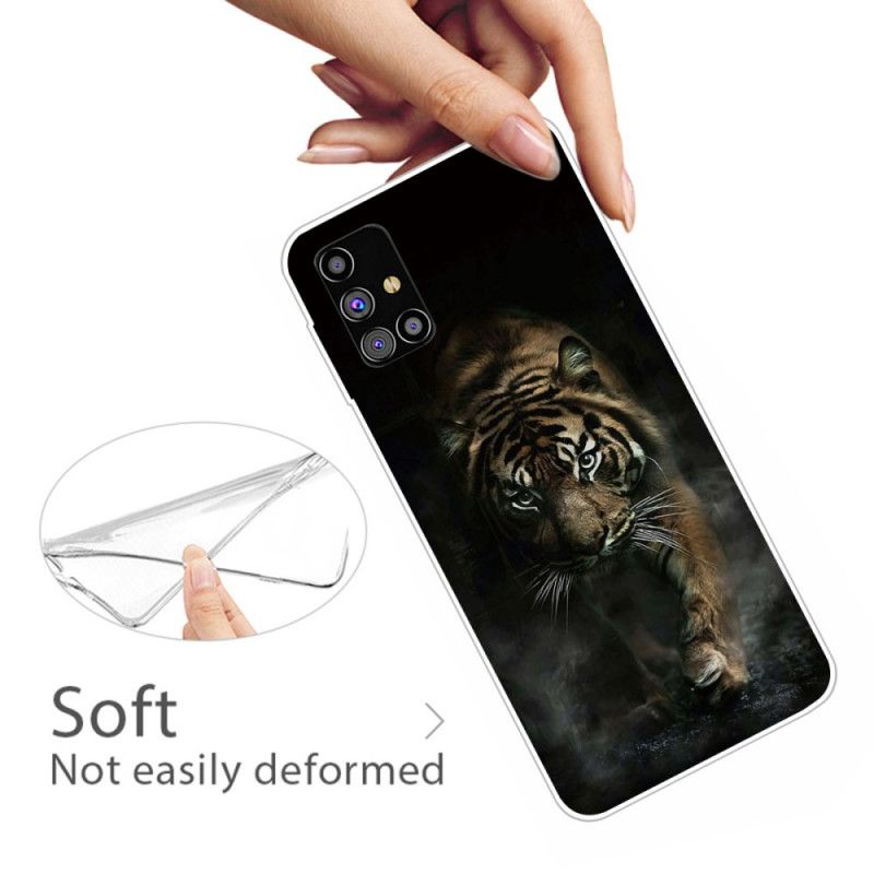 Etui Samsung Galaxy M51 Biały Czarny Elastyczny Tygrys