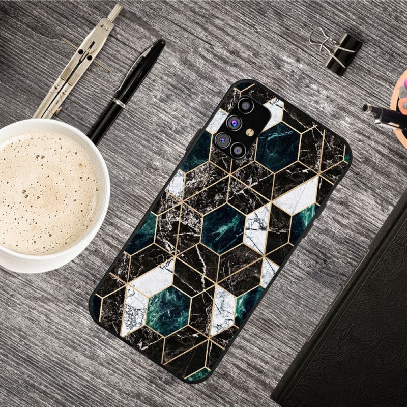 Etui Samsung Galaxy M51 Biały Czarny Geometria W Kolorze Marmuru