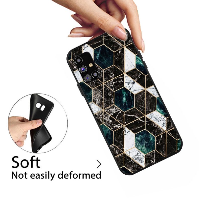 Etui Samsung Galaxy M51 Biały Czarny Geometria W Kolorze Marmuru