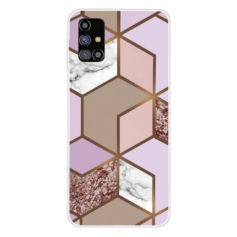 Etui Samsung Galaxy M51 Biały Czarny Geometryczny Marmur