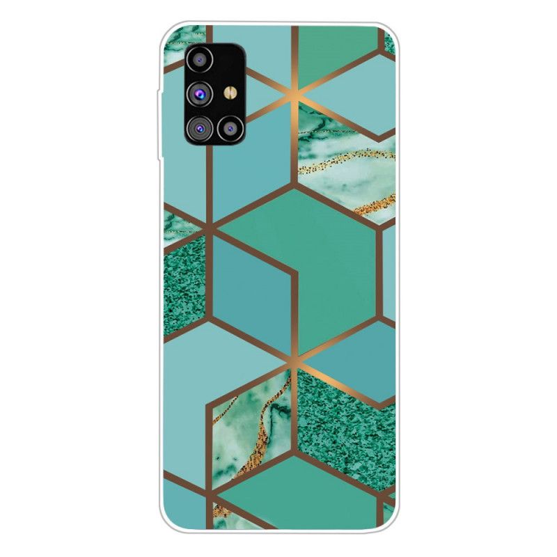 Etui Samsung Galaxy M51 Biały Czarny Geometryczny Marmur