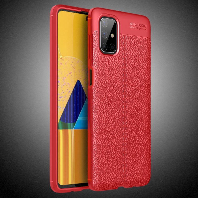 Etui Samsung Galaxy M51 Czerwony Czarny Efekt Skóry Z Podwójną Linią Liczi