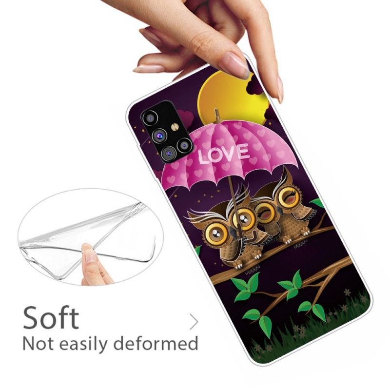 Etui Samsung Galaxy M51 Elastyczne Sowy Miłosne Etui Ochronne