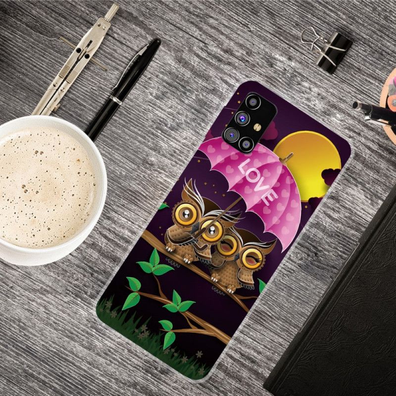 Etui Samsung Galaxy M51 Elastyczne Sowy Miłosne Etui Ochronne