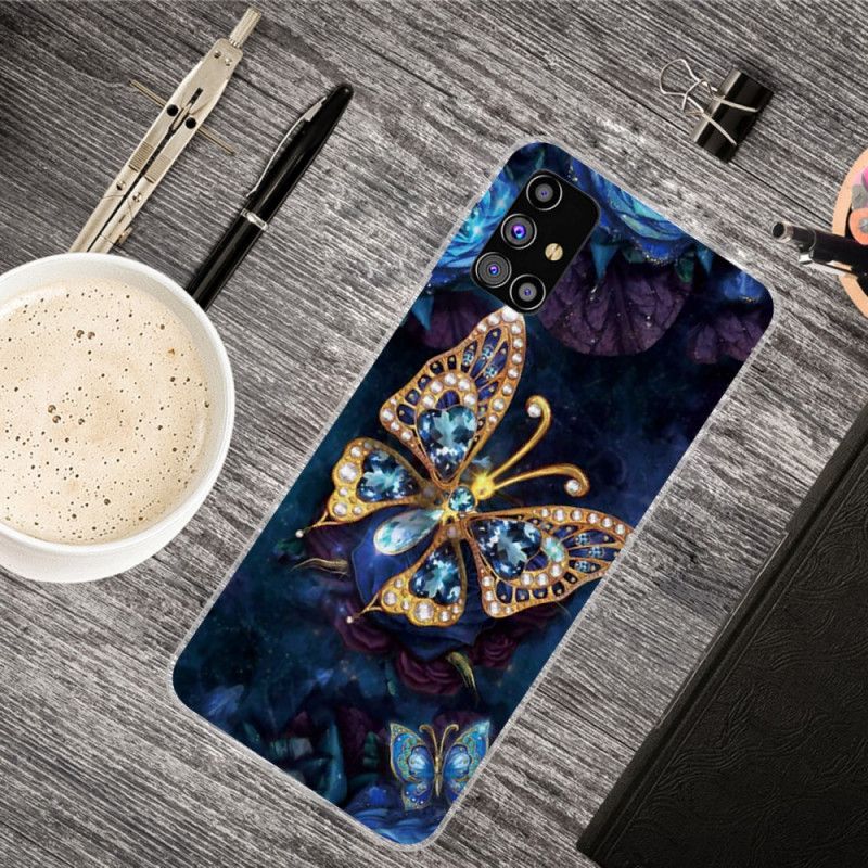 Etui Samsung Galaxy M51 Granatowy Ciemnoniebieski Luksusowy Motyl