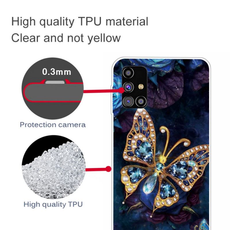 Etui Samsung Galaxy M51 Granatowy Ciemnoniebieski Luksusowy Motyl