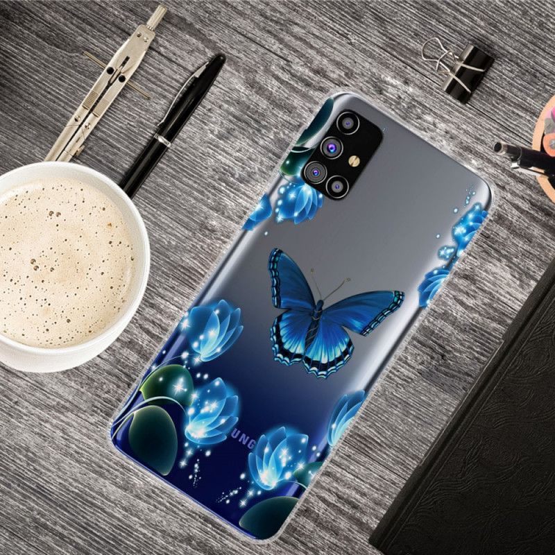 Etui Samsung Galaxy M51 Granatowy Ciemnoniebieski Luksusowy Motyl