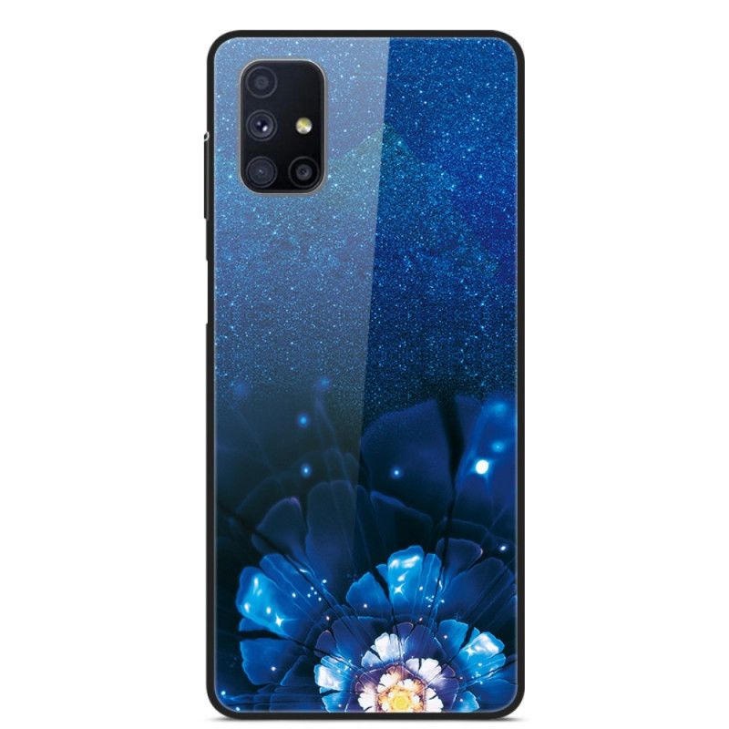 Etui Samsung Galaxy M51 Granatowy Ciemnoniebieski Ozdobne Kwiaty Ze Szkła Hartowanego