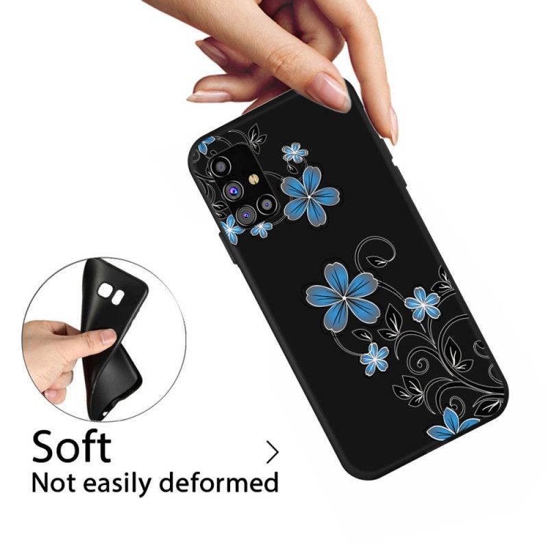 Etui Samsung Galaxy M51 Niebieskie Kwiaty Etui Ochronne