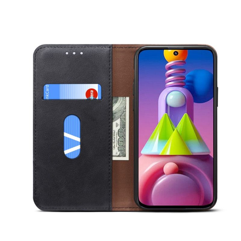 Flip Kotelot Samsung Galaxy M51 Czerwony Czarny Efekt Szytej Skóry