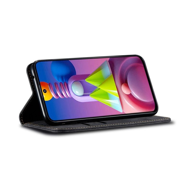 Flip Kotelot Samsung Galaxy M51 Granatowy Czarny Etui na Telefon Tkanina Dżinsowa